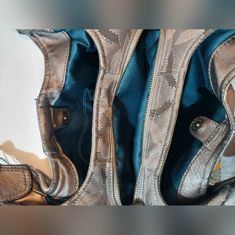 Coach Madison Maggie Grey Hobo Bag With Teal Satin Interior EUC